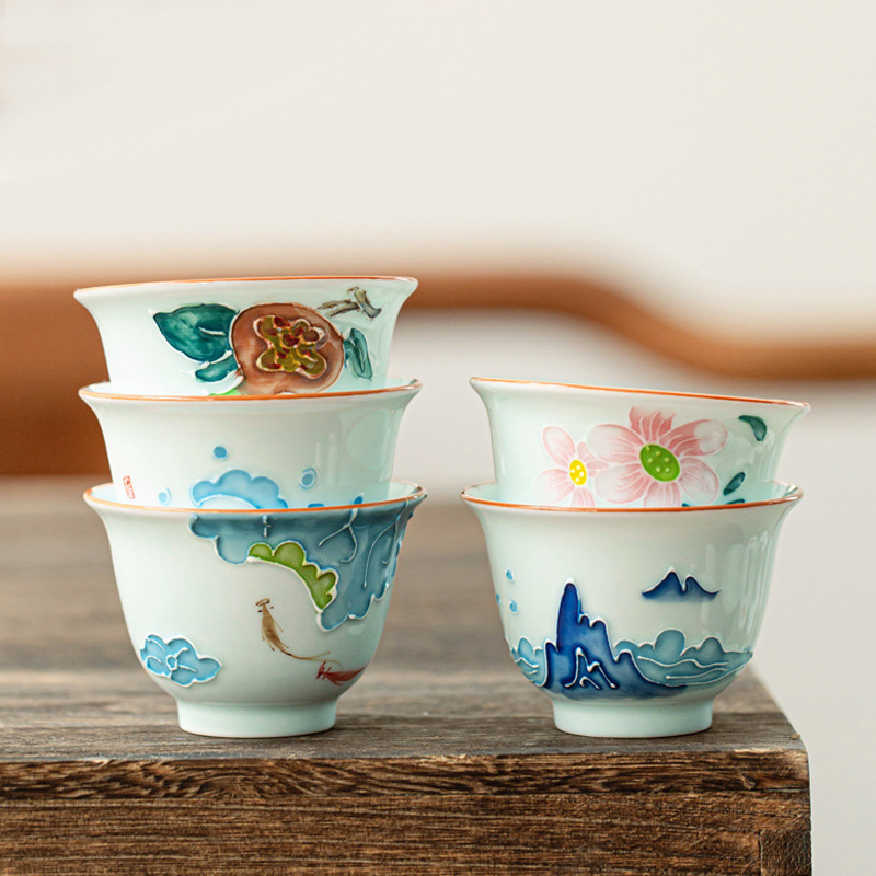 Hand-painted Kung Fu Tea Cup,  - đánh giá và giá Celadon Ceramic Cup