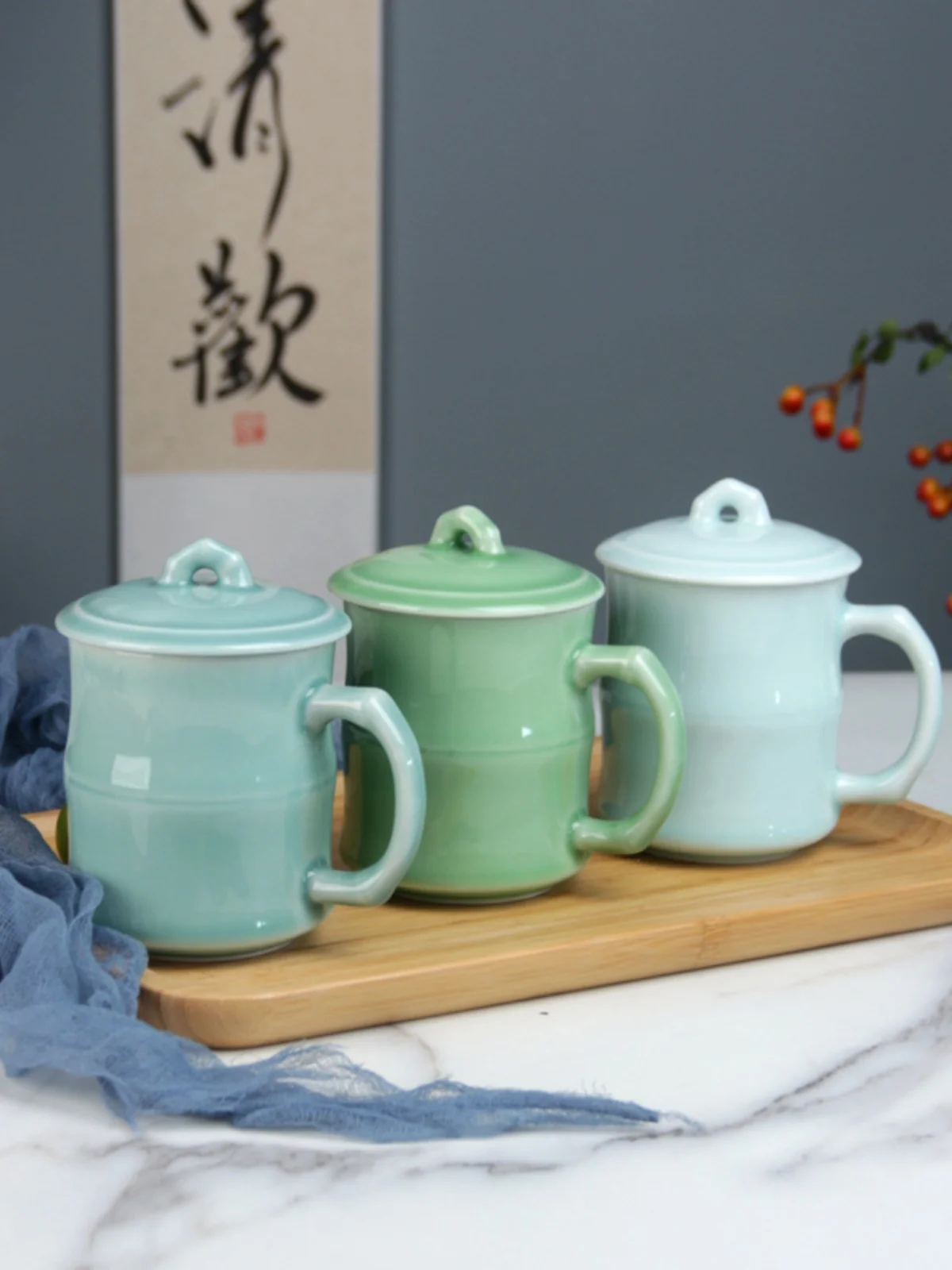Celadon teacup with lid and ha - đánh giá và giá Celadon Ceramic Cup