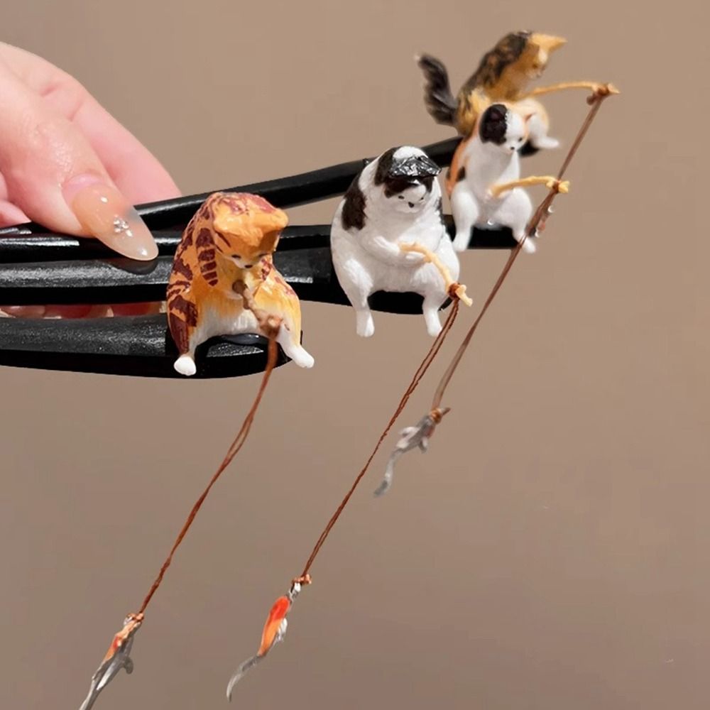 Cute Cat Fishing Wooden Hair S - đánh giá và giá Hanbok Hair Pin