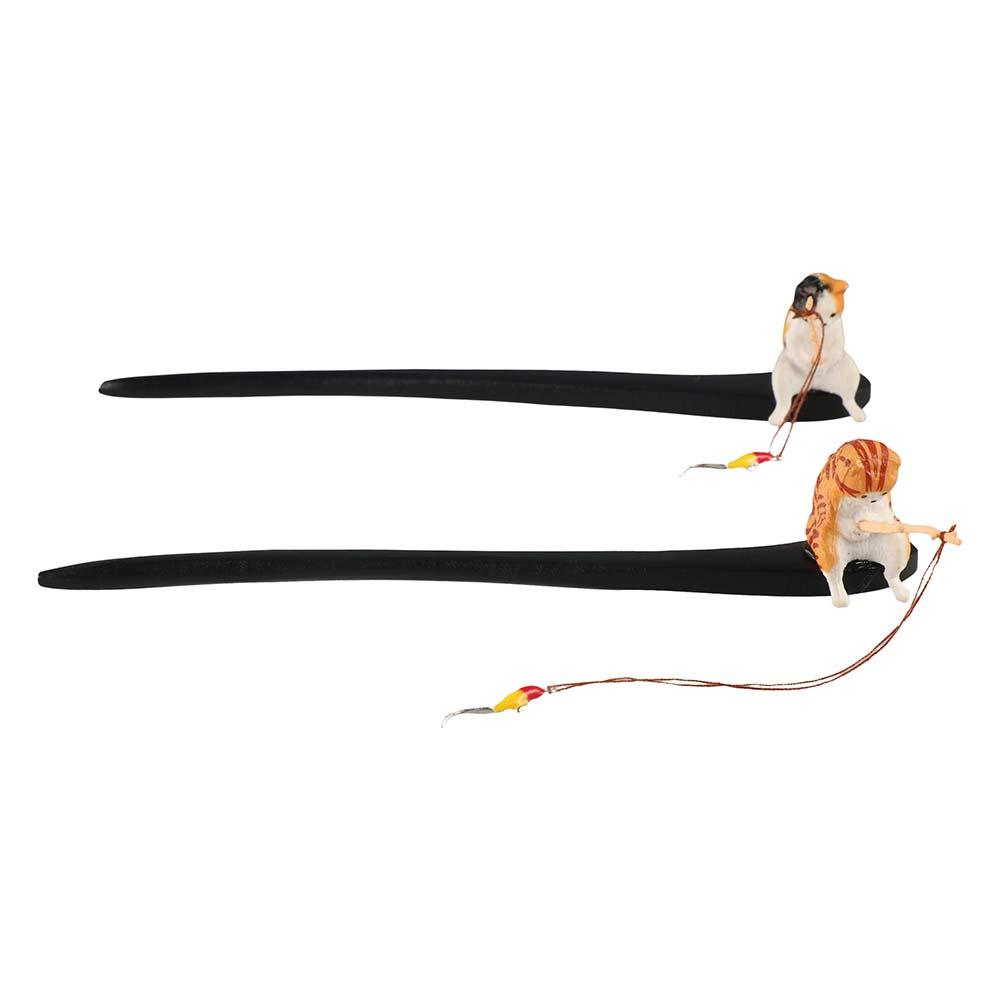 Cute Cat Fishing Wooden Hair S - đánh giá và giá Hanbok Hair Pin