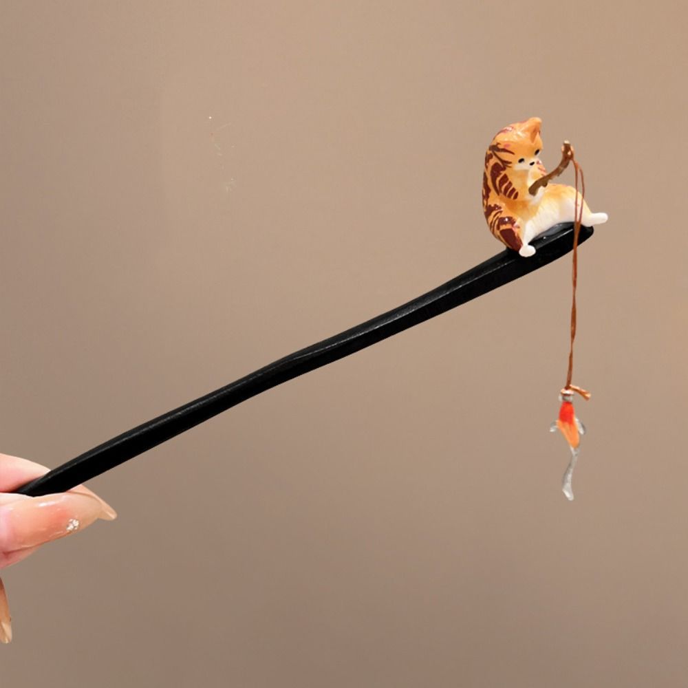 Antique Cat Fishing Wooden Hai - đánh giá và giá Hanbok Hair Pin