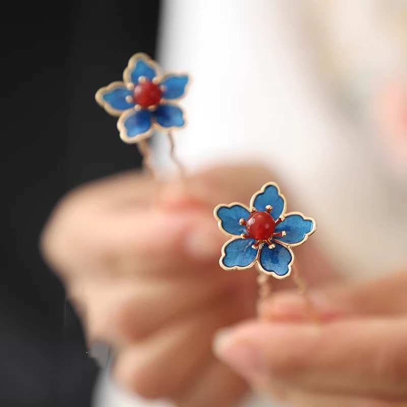 Blue Flower Ancient-Style Hanf - đánh giá và giá Hanbok Hair Pin